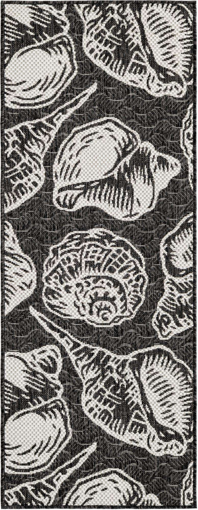 Black and White 2' x 5' 3 Outdoor Coastal Runner Area Rug Weather Resistant for Patio, Deck, Terrace, Balcony, Porch 100% Polypropylene Coastal Decor Carpet for Sale at Rug Engine