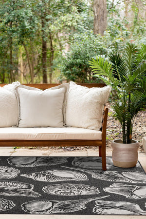 Black and White 6' 1 x 9' Outdoor Coastal Rectangle Area Rug Weather Resistant for Patio, Deck, Terrace, Balcony, Porch 100% Polypropylene Coastal Decor Carpet for Sale at Rug Engine