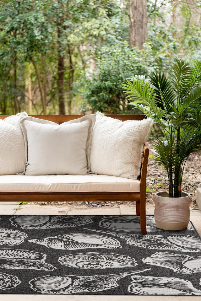 Black and White 2' x 3' 1 Outdoor Coastal Rectangle Area Rug Weather Resistant for Patio, Deck, Terrace, Balcony, Porch 100% Polypropylene Coastal Decor Carpet for Sale at Rug Engine