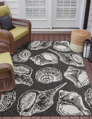 Black and White 5' 3 x 8' Outdoor Coastal Rectangle Area Rug Weather Resistant for Patio, Deck, Terrace, Balcony, Porch 100% Polypropylene Coastal Decor Carpet for Sale at Rug Engine
