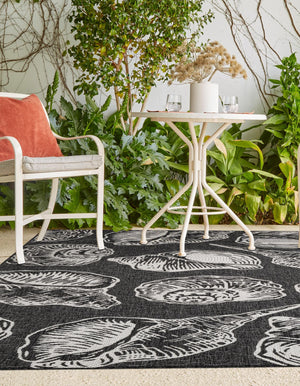 Black and White 9' x 12' Outdoor Coastal Rectangle Area Rug Weather Resistant for Patio, Deck, Terrace, Balcony, Porch 100% Polypropylene Coastal Decor Carpet for Sale at Rug Engine