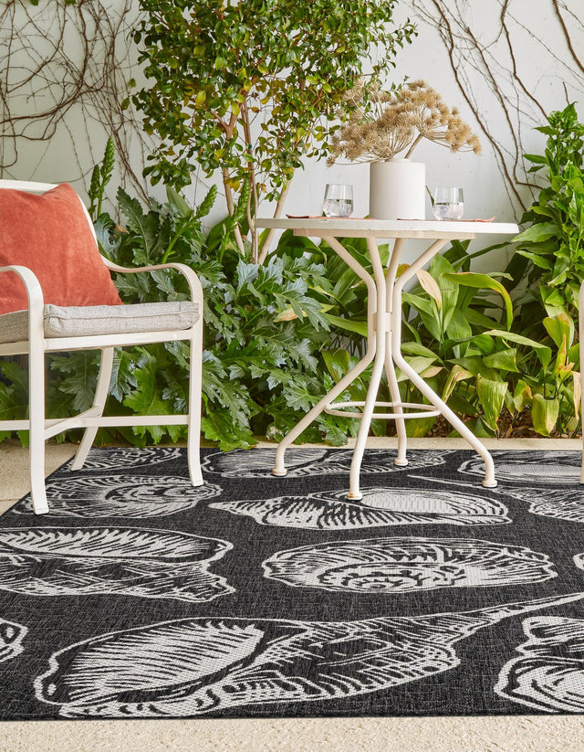 Black and White 9' x 12' Outdoor Coastal Rectangle Area Rug Weather Resistant for Patio, Deck, Terrace, Balcony, Porch 100% Polypropylene Coastal Decor Carpet for Sale at Rug Engine