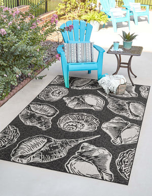 Black and White 7' 10 x 10' Outdoor Coastal Rectangle Area Rug Weather Resistant for Patio, Deck, Terrace, Balcony, Porch 100% Polypropylene Coastal Decor Carpet for Sale at Rug Engine