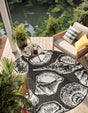 Black and White 12' x 12' Outdoor Coastal Round Area Rug Weather Resistant for Patio, Deck, Terrace, Balcony, Porch 100% Polypropylene Coastal Decor Carpet for Sale at Rug Engine