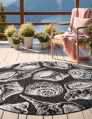 Black and White 7' 10 x 7' 10 Outdoor Coastal Round Area Rug Weather Resistant for Patio, Deck, Terrace, Balcony, Porch 100% Polypropylene Coastal Decor Carpet for Sale at Rug Engine