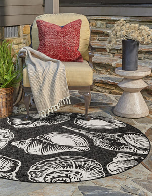 Black and White 10' x 10' Outdoor Coastal Round Area Rug Weather Resistant for Patio, Deck, Terrace, Balcony, Porch 100% Polypropylene Coastal Decor Carpet for Sale at Rug Engine