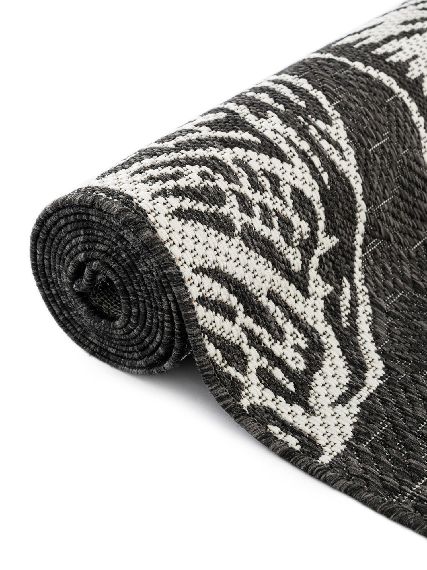 Black and White 10' x 10' Outdoor Coastal Round Area Rug Weather Resistant for Patio, Deck, Terrace, Balcony, Porch 100% Polypropylene Coastal Decor Carpet for Sale at Rug Engine