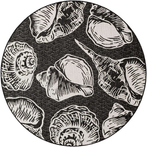 Black and White 6' 1 x 6' 1 Outdoor Coastal Round Area Rug Weather Resistant for Patio, Deck, Terrace, Balcony, Porch 100% Polypropylene Coastal Decor Carpet for Sale at Rug Engine
