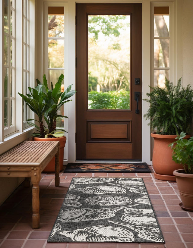 Black and White 2' x 5' 3 Outdoor Coastal Runner Area Rug Weather Resistant for Patio, Deck, Terrace, Balcony, Porch 100% Polypropylene Coastal Decor Carpet for Sale at Rug Engine
