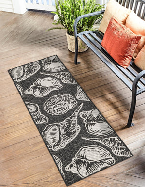 Black and White 2' x 8' Outdoor Coastal Runner Area Rug Weather Resistant for Patio, Deck, Terrace, Balcony, Porch 100% Polypropylene Coastal Decor Carpet for Sale at Rug Engine