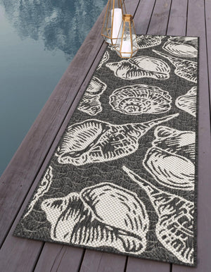 Black and White 2' x 8' Outdoor Coastal Runner Area Rug Weather Resistant for Patio, Deck, Terrace, Balcony, Porch 100% Polypropylene Coastal Decor Carpet for Sale at Rug Engine