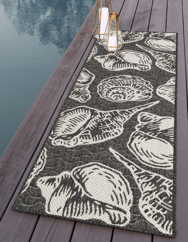 Black and White 2' x 8' Outdoor Coastal Runner Area Rug Weather Resistant for Patio, Deck, Terrace, Balcony, Porch 100% Polypropylene Coastal Decor Carpet for Sale at Rug Engine