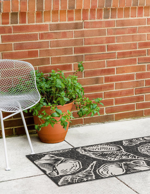 Black and White 2' x 5' 3 Outdoor Coastal Runner Area Rug Weather Resistant for Patio, Deck, Terrace, Balcony, Porch 100% Polypropylene Coastal Decor Carpet for Sale at Rug Engine