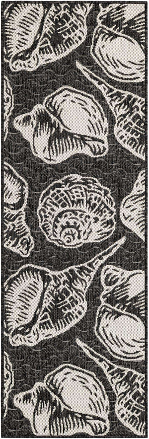 Black and White 2' x 6' 1 Outdoor Coastal Runner Area Rug Weather Resistant for Patio, Deck, Terrace, Balcony, Porch 100% Polypropylene Coastal Decor Carpet for Sale at Rug Engine