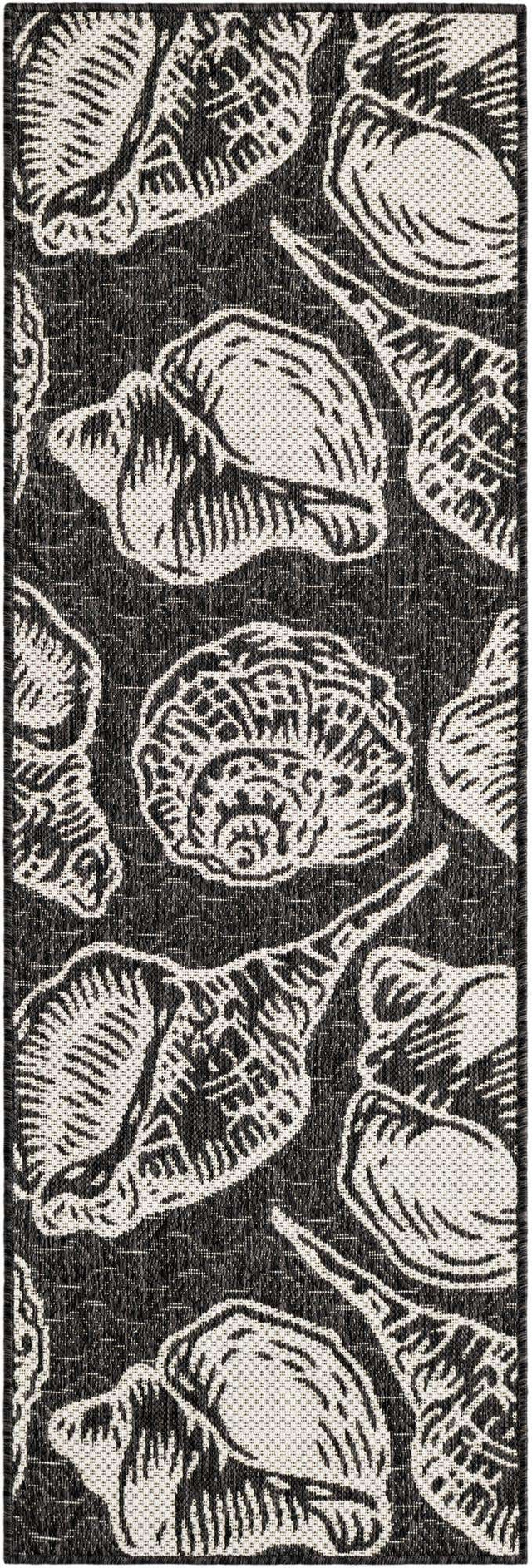 Black and White 2' x 6' 1 Outdoor Coastal Runner Area Rug Weather Resistant for Patio, Deck, Terrace, Balcony, Porch 100% Polypropylene Coastal Decor Carpet for Sale at Rug Engine