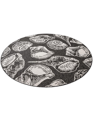 Black and White 7' 10 x 7' 10 Outdoor Coastal Round Area Rug Weather Resistant for Patio, Deck, Terrace, Balcony, Porch 100% Polypropylene Coastal Decor Carpet for Sale at Rug Engine