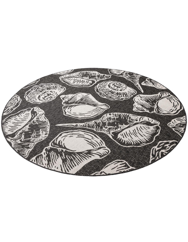 Black and White 7' 10 x 7' 10 Outdoor Coastal Round Area Rug Weather Resistant for Patio, Deck, Terrace, Balcony, Porch 100% Polypropylene Coastal Decor Carpet for Sale at Rug Engine