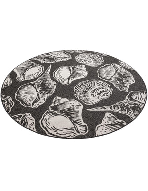 Black and White 7' 10 x 7' 10 Outdoor Coastal Round Area Rug Weather Resistant for Patio, Deck, Terrace, Balcony, Porch 100% Polypropylene Coastal Decor Carpet for Sale at Rug Engine