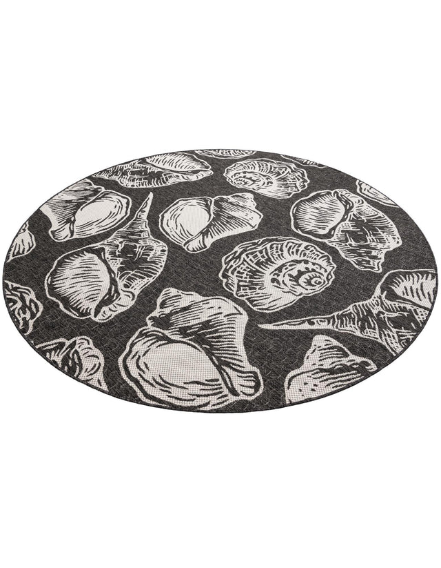Black and White 7' 10 x 7' 10 Outdoor Coastal Round Area Rug Weather Resistant for Patio, Deck, Terrace, Balcony, Porch 100% Polypropylene Coastal Decor Carpet for Sale at Rug Engine