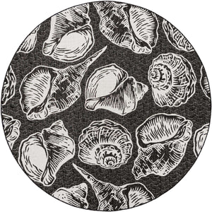 Black and White 7' 10 x 7' 10 Outdoor Coastal Round Area Rug Weather Resistant for Patio, Deck, Terrace, Balcony, Porch 100% Polypropylene Coastal Decor Carpet for Sale at Rug Engine