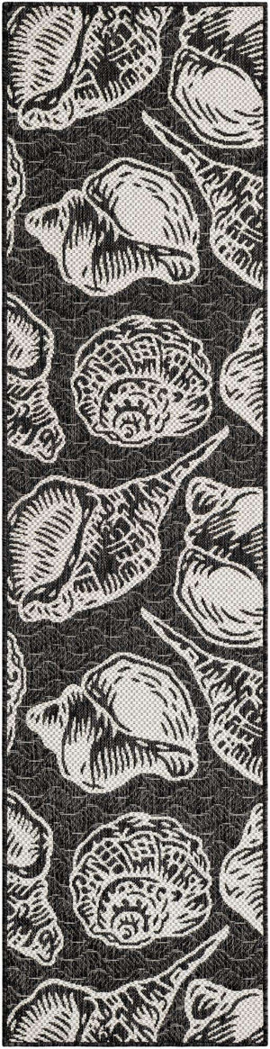 Black and White 2' x 8' Outdoor Coastal Runner Area Rug Weather Resistant for Patio, Deck, Terrace, Balcony, Porch 100% Polypropylene Coastal Decor Carpet for Sale at Rug Engine