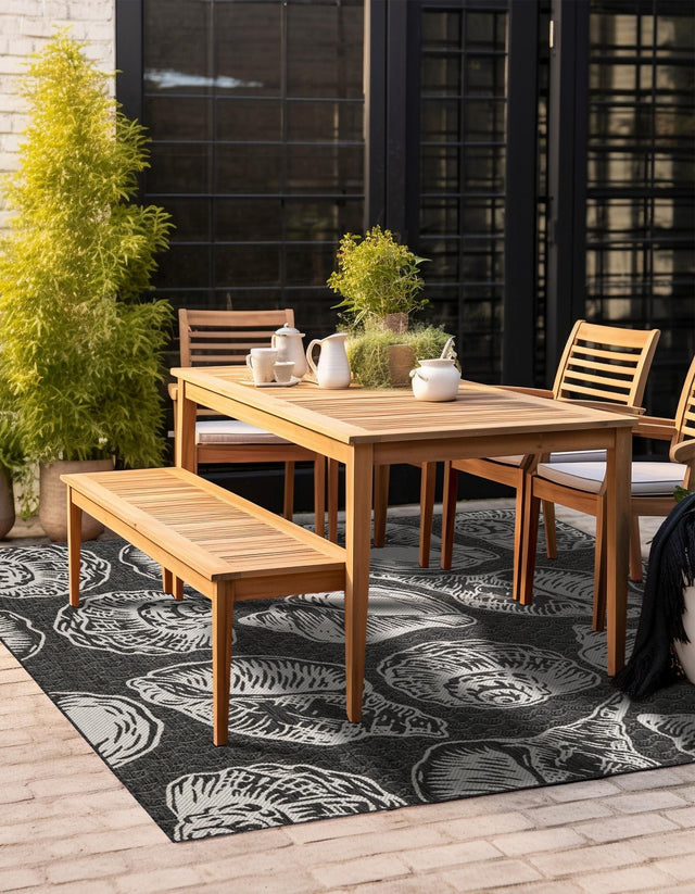 Black and White 10' x 10' Outdoor Coastal Square Area Rug Weather Resistant for Patio, Deck, Terrace, Balcony, Porch 100% Polypropylene Coastal Decor Carpet for Sale at Rug Engine