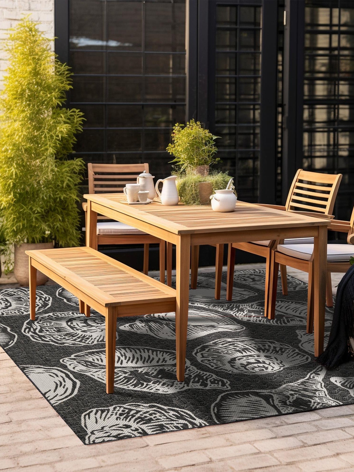 Black and White 7' 10 x 7' 10 Outdoor Coastal Square Area Rug Weather Resistant for Patio, Deck, Terrace, Balcony, Porch 100% Polypropylene Coastal Decor Carpet for Sale at Rug Engine