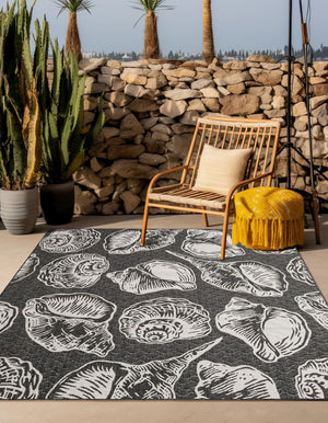 Black and White 10' x 10' Outdoor Coastal Square Area Rug Weather Resistant for Patio, Deck, Terrace, Balcony, Porch 100% Polypropylene Coastal Decor Carpet for Sale at Rug Engine