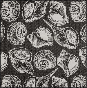 Black and White 7' 10 x 7' 10 Outdoor Coastal Square Area Rug Weather Resistant for Patio, Deck, Terrace, Balcony, Porch 100% Polypropylene Coastal Decor Carpet for Sale at Rug Engine