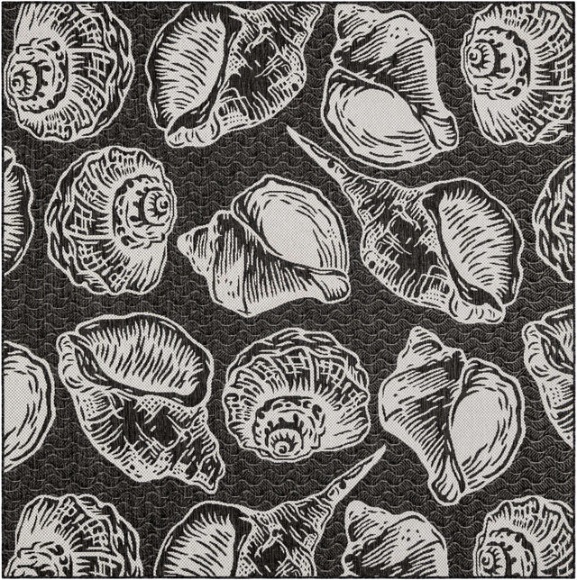Black and White 7' 10 x 7' 10 Outdoor Coastal Square Area Rug Weather Resistant for Patio, Deck, Terrace, Balcony, Porch 100% Polypropylene Coastal Decor Carpet for Sale at Rug Engine