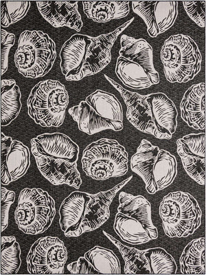 Black and White 9' x 12' Outdoor Coastal Rectangle Area Rug Weather Resistant for Patio, Deck, Terrace, Balcony, Porch 100% Polypropylene Coastal Decor Carpet for Sale at Rug Engine