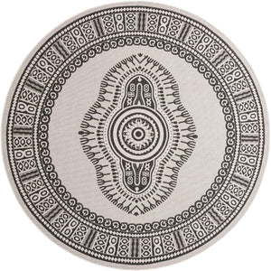 White and Black 10' x 10' Outdoor Traditional Round Area Rug Weather Resistant for Patio, Deck, Terrace, Balcony, Porch Classical Design Outside Carpet for Sale at Rug Engine