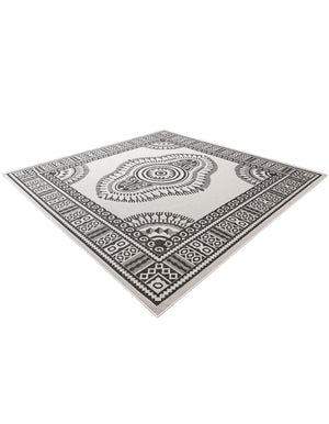White and Black 10' x 10' Outdoor Traditional Square Area Rug Weather Resistant for Patio, Deck, Terrace, Balcony, Porch Classical Design Outside Carpet for Sale at Rug Engine