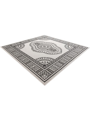 White and Black 10' x 10' Outdoor Traditional Square Area Rug Weather Resistant for Patio, Deck, Terrace, Balcony, Porch Classical Design Outside Carpet for Sale at Rug Engine
