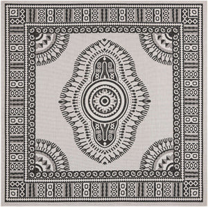 White and Black 10' x 10' Outdoor Traditional Square Area Rug Weather Resistant for Patio, Deck, Terrace, Balcony, Porch Classical Design Outside Carpet for Sale at Rug Engine