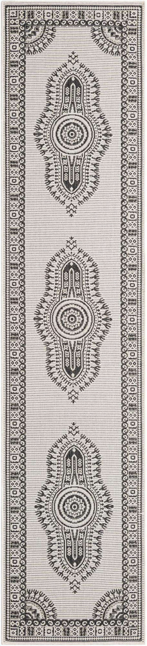 White and Black 2' 7 x 12' Outdoor Traditional Runner Area Rug Weather Resistant for Patio, Deck, Terrace, Balcony, Porch Classical Design Outside Carpet for Sale at Rug Engine