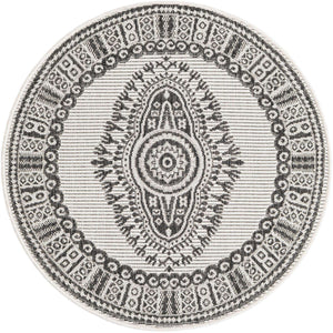 White and Black 3' 1 x 3' 1 Outdoor Traditional Round Area Rug Weather Resistant for Patio, Deck, Terrace, Balcony, Porch Classical Design Outside Carpet for Sale at Rug Engine