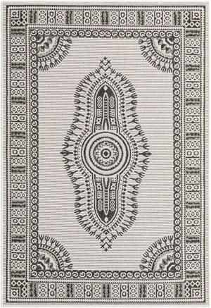 White and Black 4' 1 x 6' 1 Outdoor Traditional Rectangle Area Rug Weather Resistant for Patio, Deck, Terrace, Balcony, Porch Classical Design Outside Carpet for Sale at Rug Engine
