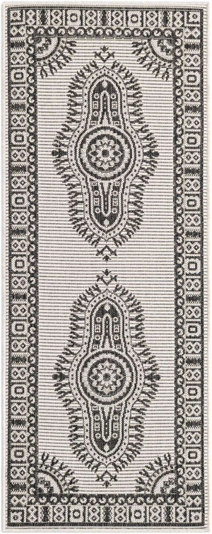 White and Black 2' x 5' 3 Outdoor Traditional Runner Area Rug Weather Resistant for Patio, Deck, Terrace, Balcony, Porch Classical Design Outside Carpet for Sale at Rug Engine