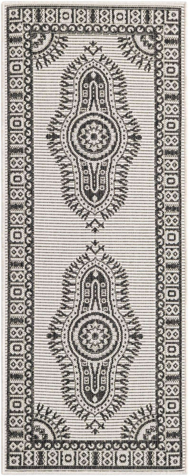 White and Black 2' x 5' 3 Outdoor Traditional Runner Area Rug Weather Resistant for Patio, Deck, Terrace, Balcony, Porch Classical Design Outside Carpet for Sale at Rug Engine