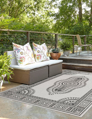 White and Black 5' 3 x 7' 1 Outdoor Traditional Rectangle Area Rug Weather Resistant for Patio, Deck, Terrace, Balcony, Porch Classical Design Outside Carpet for Sale at Rug Engine