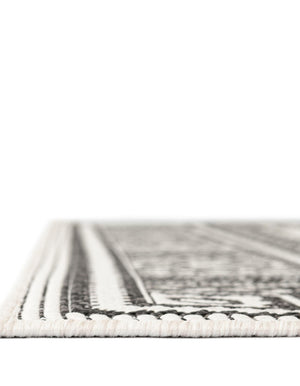 White and Black 9' x 12' Outdoor Traditional Rectangle Area Rug Weather Resistant for Patio, Deck, Terrace, Balcony, Porch Classical Design Outside Carpet for Sale at Rug Engine