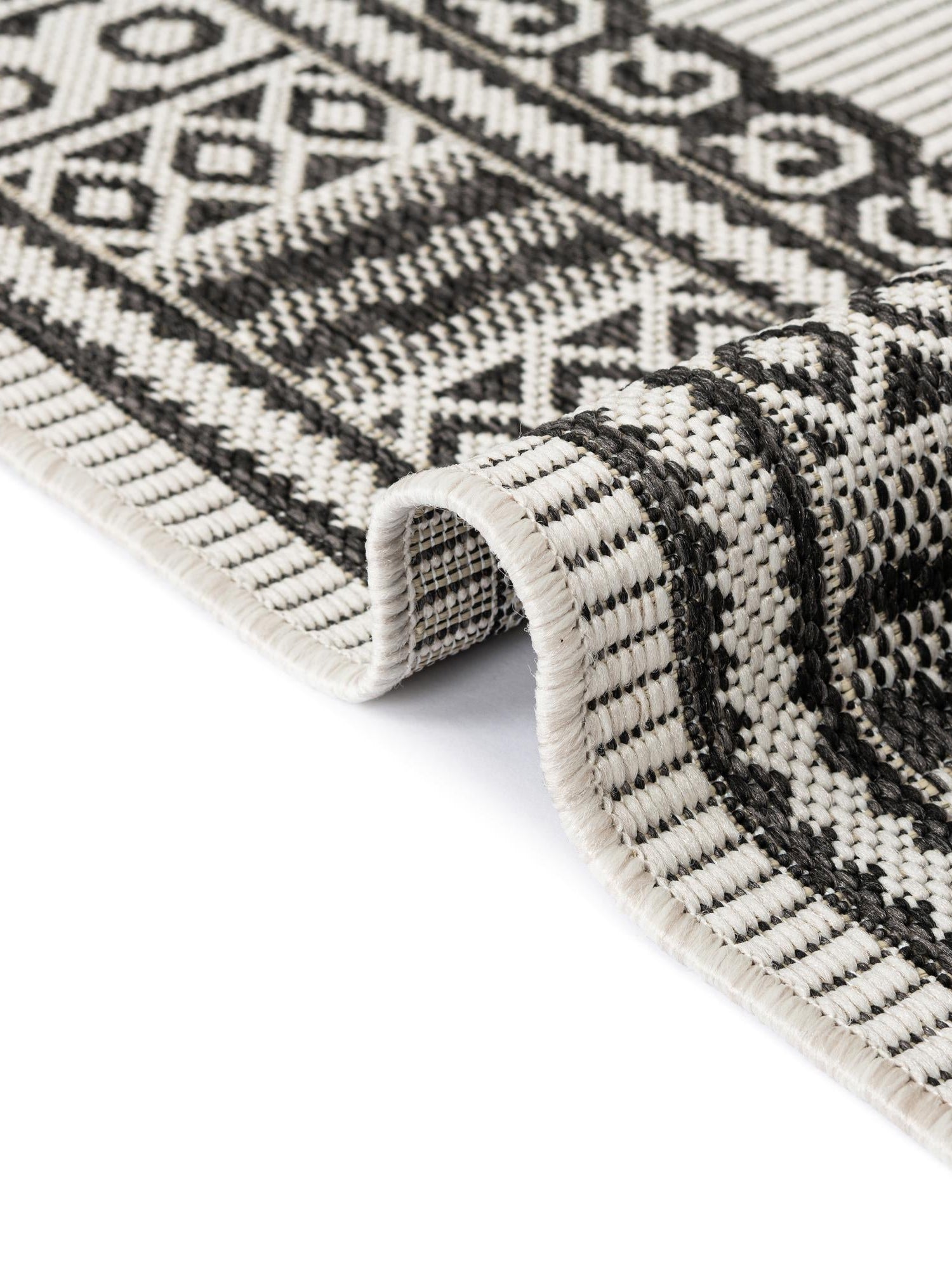 White and Black 9' x 12' Outdoor Traditional Rectangle Area Rug Weather Resistant for Patio, Deck, Terrace, Balcony, Porch Classical Design Outside Carpet for Sale at Rug Engine