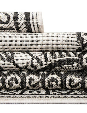 White and Black 9' x 12' Outdoor Traditional Rectangle Area Rug Weather Resistant for Patio, Deck, Terrace, Balcony, Porch Classical Design Outside Carpet for Sale at Rug Engine