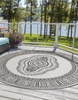 White and Black 10' x 10' Outdoor Traditional Round Area Rug Weather Resistant for Patio, Deck, Terrace, Balcony, Porch Classical Design Outside Carpet for Sale at Rug Engine