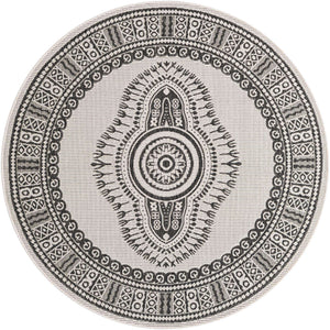 White and Black 6' 1 x 6' 1 Outdoor Traditional Round Area Rug Weather Resistant for Patio, Deck, Terrace, Balcony, Porch Classical Design Outside Carpet for Sale at Rug Engine
