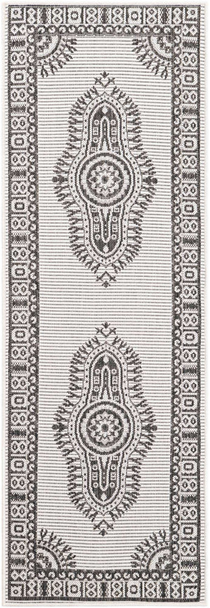 White and Black 2' x 6' 1 Outdoor Traditional Runner Area Rug Weather Resistant for Patio, Deck, Terrace, Balcony, Porch Classical Design Outside Carpet for Sale at Rug Engine
