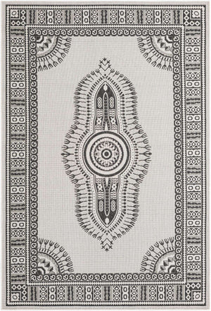 White and Black 6' 1 x 9' Outdoor Traditional Rectangle Area Rug Weather Resistant for Patio, Deck, Terrace, Balcony, Porch Classical Design Outside Carpet for Sale at Rug Engine