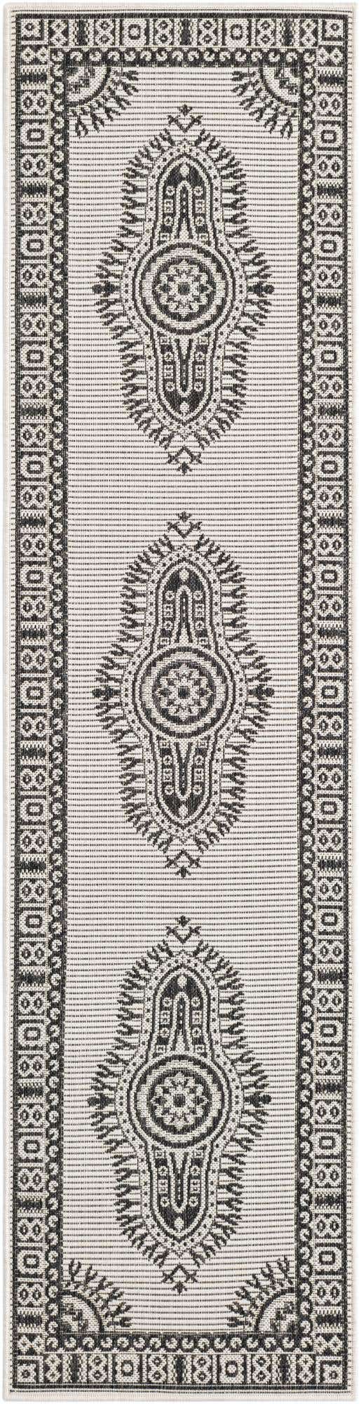 White and Black 2' x 8' Outdoor Traditional Runner Area Rug Weather Resistant for Patio, Deck, Terrace, Balcony, Porch Classical Design Outside Carpet for Sale at Rug Engine