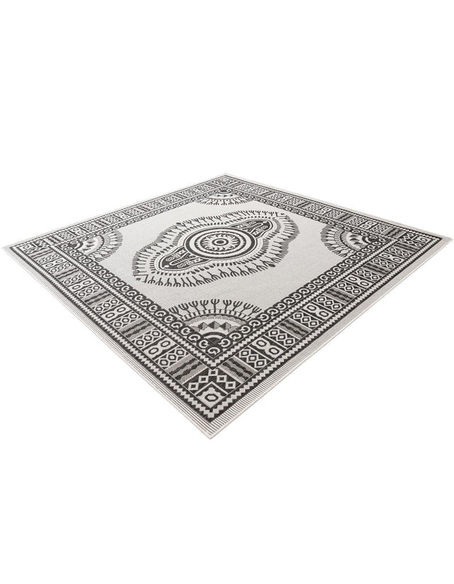 White and Black 7' 10 x 7' 10 Outdoor Traditional Square Area Rug Weather Resistant for Patio, Deck, Terrace, Balcony, Porch Classical Design Outside Carpet for Sale at Rug Engine